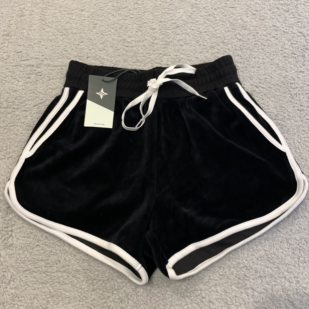 NWT Tuckernuck TNUCK Sport Shorts Women XS Black Velour Lounge Track Drawstring